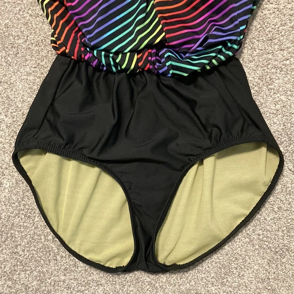 Vintage Ceeb gold label blouson one piece swimsuit rainbow stripe - Picture 3 of 16